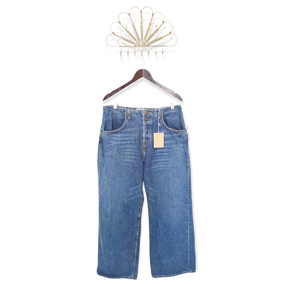 Reformation Louise High Rise Button Fly Medium Wash Wide Leg Ankle Jeans - Picture 1 of 4